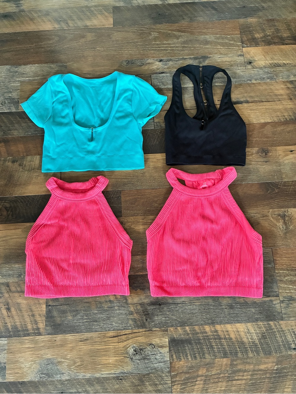 aerie Cropped Tank Tops Set - Teal, Black, Hot Pink